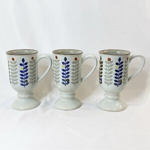 Set of 3 Otagiri Stoneware Goblet Speckle Pedestal Gray Blue Japan Vintage